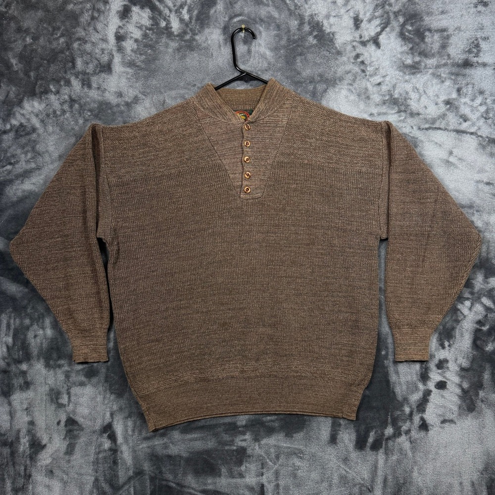 Alps Henley Sweater Mens XL Brown Textured Knit Mock Neck Long Sleeve Pullover